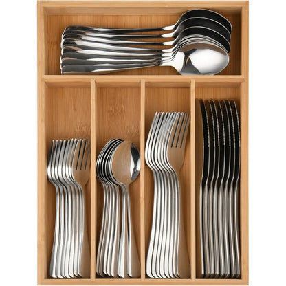 40 Count Silverware Set with Drawer Organizer for 8, Heavy Duty Stainless Steel Flatware Cutlery Set, Fork Spoon Set with Kitchen Essentials Organizer, Rust-Proof, Dishwasher Safe