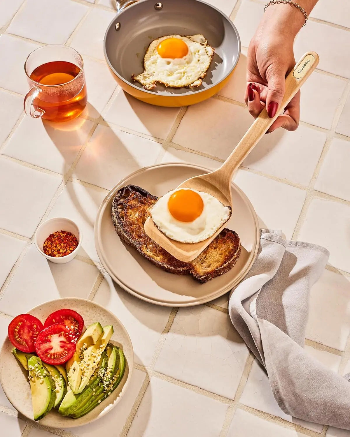 Caraway Wooden Utensil Set - 5 Piece Eco-Friendly Cooking Tools - Fsc-Certified Birch Wood - No Microplastics - Safe for Ceramic Pans - Hand Washable