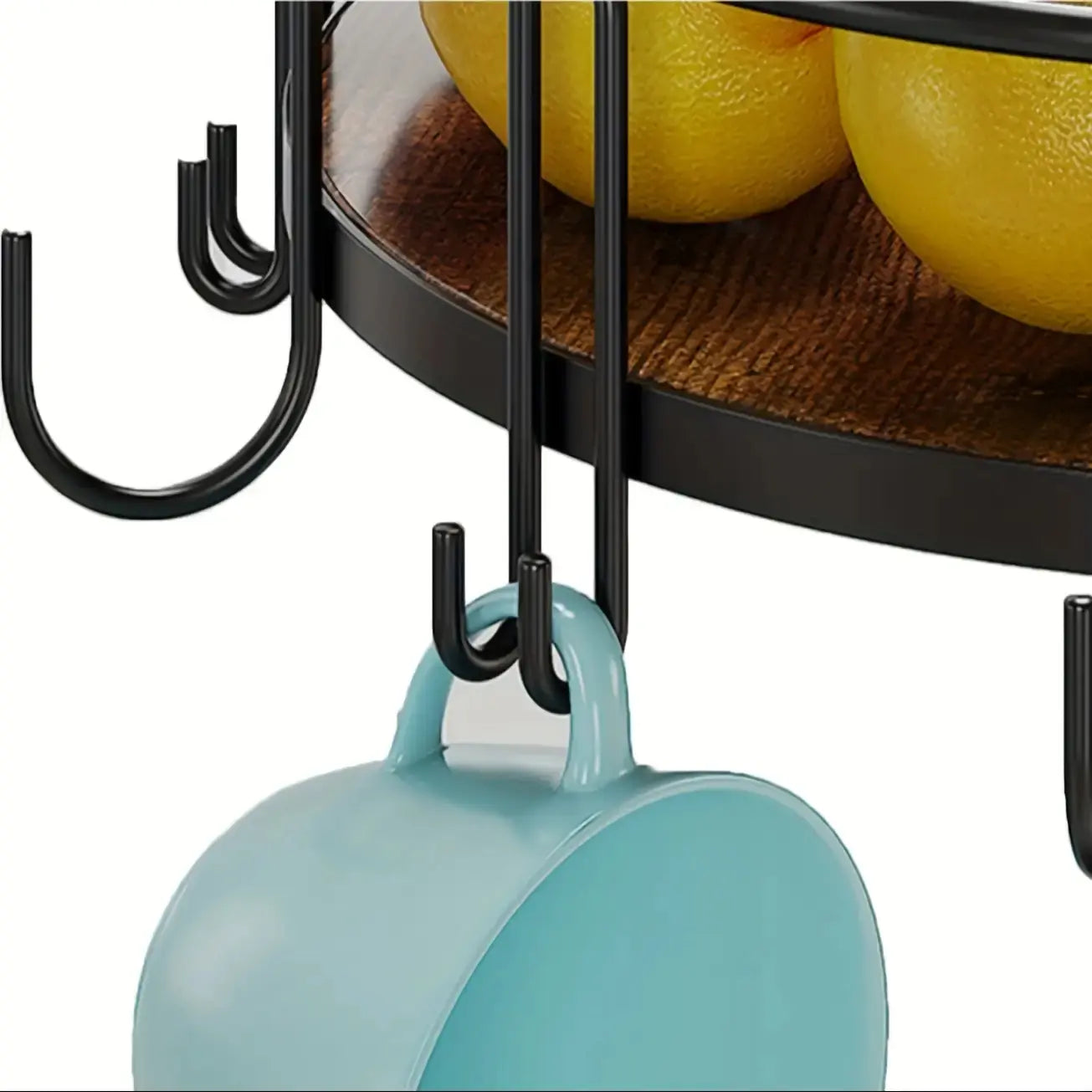 360° Double-Layer Commercial Coffee Bar Counter - Rotating Storage Rack with 8 Hooks | 22 Lbs Load Capacity, Suitable for Mugs/Condiments/Fruit | Rust-Resistant Steel Material, Ideal for Parties, Holidays, and New Year'S Gifts Shelf