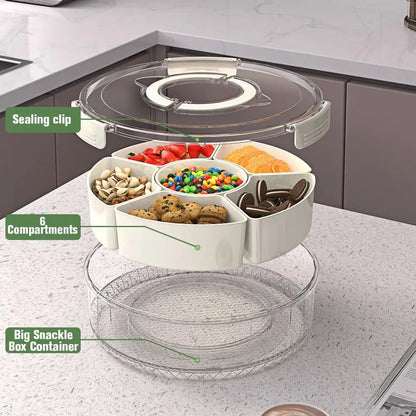 360-Degree Rotating Insulated Food Storage Container - Smooth Operation, Multiple Compartments, Portable Lid & Handle Snack Tray, Reusable for Biscuits, Ideal for Home Kitchen, Picnic