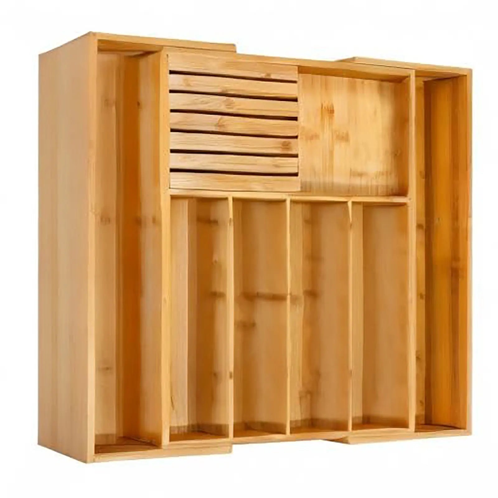 Bamboo Silverware Drawer Organizer Kitchen, Expandable Utensil Organizer with Knife Block, Cutlery Tray with Divider, Multifunctional Drawer Organizer