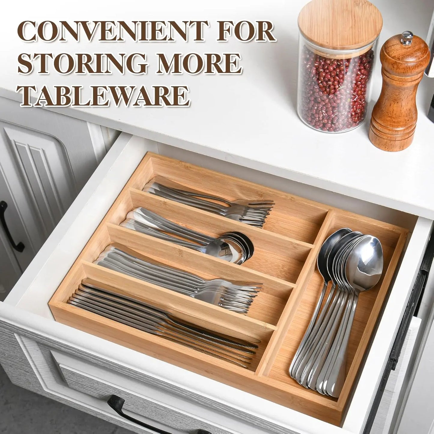 40 Count Silverware Set with Drawer Organizer for 8, Heavy Duty Stainless Steel Flatware Cutlery Set, Fork Spoon Set with Kitchen Essentials Organizer, Rust-Proof, Dishwasher Safe