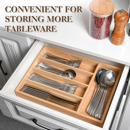 40 Count Silverware Set with Drawer Organizer for 8, Heavy Duty Stainless Steel Flatware Cutlery Set, Fork Spoon Set with Kitchen Essentials Organizer, Rust-Proof, Dishwasher Safe