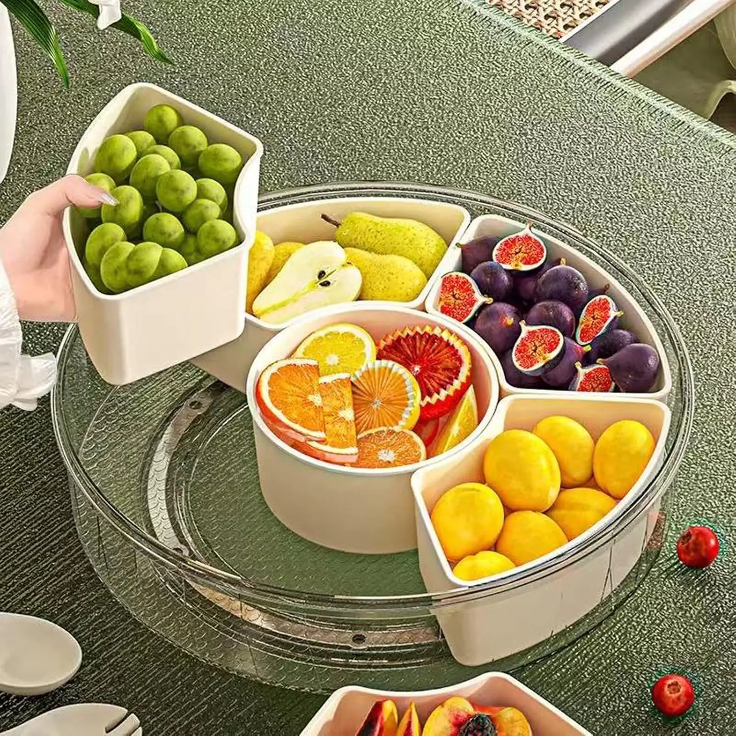 360-Degree Rotating Insulated Food Storage Container - Smooth Operation, Multiple Compartments, Portable Lid & Handle Snack Tray, Reusable for Biscuits, Ideal for Home Kitchen, Picnic