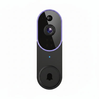 Wireless video doorbell camera with 1080P lens, AI human detection, night vision, two-way audio, and rechargeable battery — smart home security device in matte black