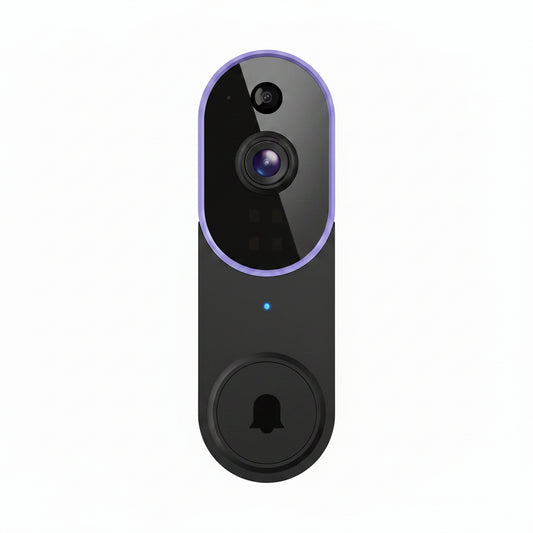 Wireless video doorbell camera with 1080P lens, AI human detection, night vision, two-way audio, and rechargeable battery — smart home security device in matte black