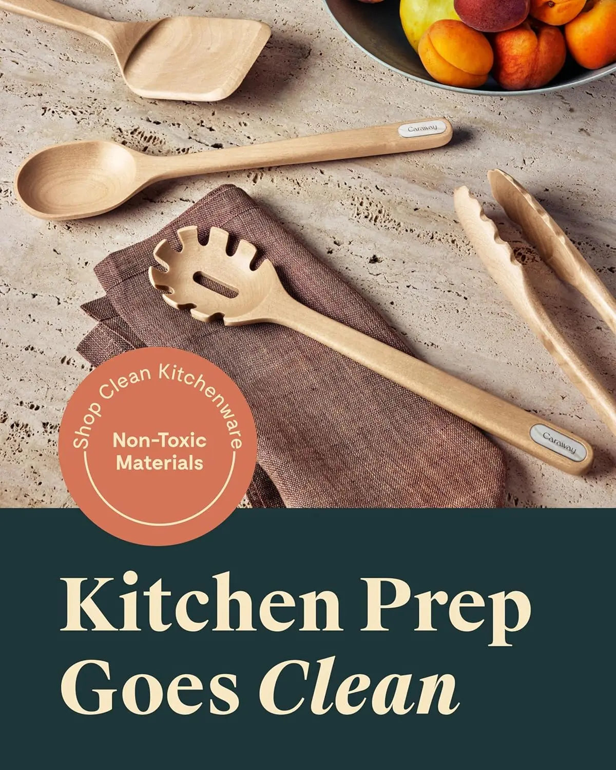Caraway Wooden Utensil Set - 5 Piece Eco-Friendly Cooking Tools - Fsc-Certified Birch Wood - No Microplastics - Safe for Ceramic Pans - Hand Washable