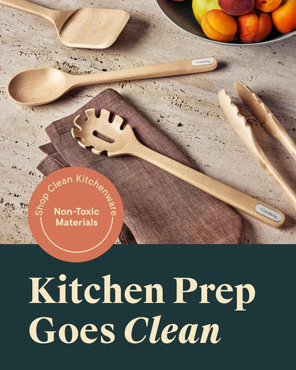 Caraway Wooden Utensil Set - 5 Piece Eco-Friendly Cooking Tools - Fsc-Certified Birch Wood - No Microplastics - Safe for Ceramic Pans - Hand Washable