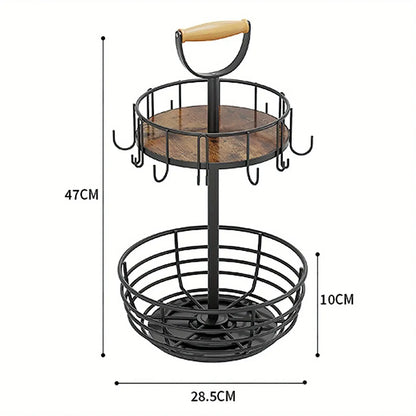 360° Double-Layer Commercial Coffee Bar Counter - Rotating Storage Rack with 8 Hooks | 22 Lbs Load Capacity, Suitable for Mugs/Condiments/Fruit | Rust-Resistant Steel Material, Ideal for Parties, Holidays, and New Year'S Gifts Shelf