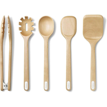 Caraway Wooden Utensil Set - 5 Piece Eco-Friendly Cooking Tools - Fsc-Certified Birch Wood - No Microplastics - Safe for Ceramic Pans - Hand Washable