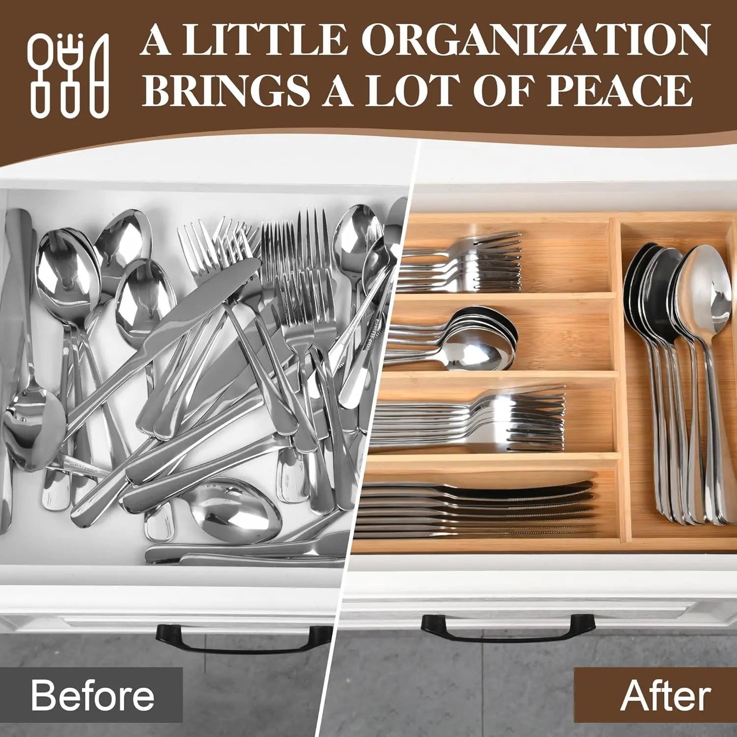 40 Count Silverware Set with Drawer Organizer for 8, Heavy Duty Stainless Steel Flatware Cutlery Set, Fork Spoon Set with Kitchen Essentials Organizer, Rust-Proof, Dishwasher Safe